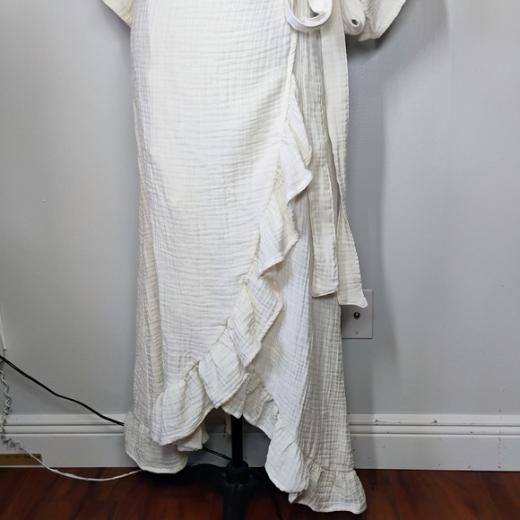 Hammacher Schlemmer UPF 30 Turkish Cotton Cover Up Wrap Dress Ecru Womens S/M - Picture 6 of 13